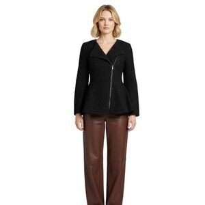 VTG Peplum Boucle’ Wool Blazer Size S Asymmetrical Collar Zip Front Boutique